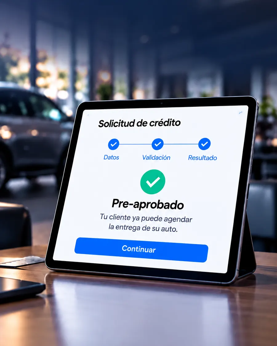 Tableta con una solicitud de crédito pre-aprobada en ClaxOn