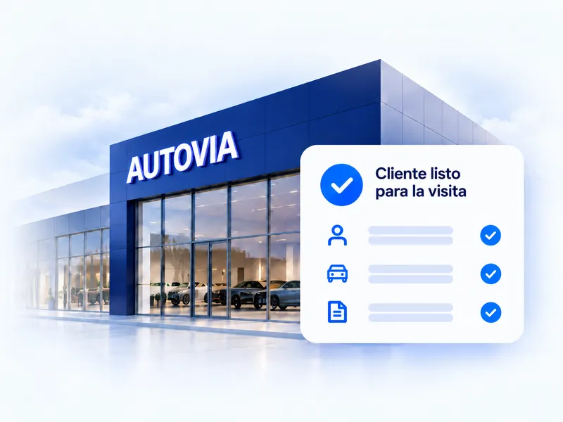 Fachada de una concesionaria con el aviso "Cliente listo para la visita"